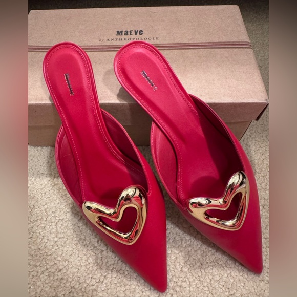 ❌SOLD❌NEW♥️MAEVE by Anthropologie Heart Mule Heels EU 38/US 7-7.5 Red - Picture 5 of 9
